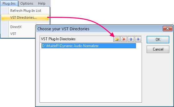 Setting up the new VST Plug-In directory (in Acoustica 6.0, Copyright © 2014 Acon AS)